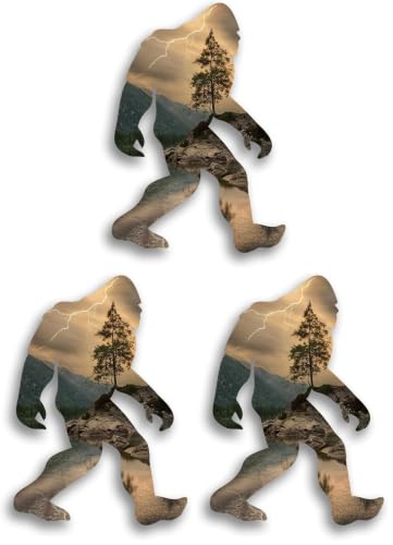 Image of Bigfoot Sasquatch Laminated Vinyl Decal Sticker | 5.5-Inch by 4-Inch | Custom Overlay Sticker Series | Sasquatch Hunter Window Accesories | PD3205 (Pack of 3)