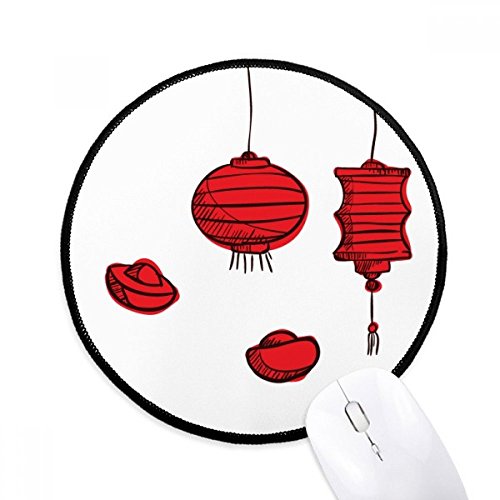 中国の赤ちょうちんは、雄鶏の年 ラウンド・ノンスリップ・マウスパッド・ブラックtitched端ゲームオフィス贈り物
