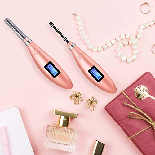 Heated Eyelash Curler,Hizek Portable Eye Curler【2020 Newest】Mini USB Rechargeable Lash Curler Tool with LCD Display for Eyelashes Quick Natural Curling and 24 Hours Long Lasting