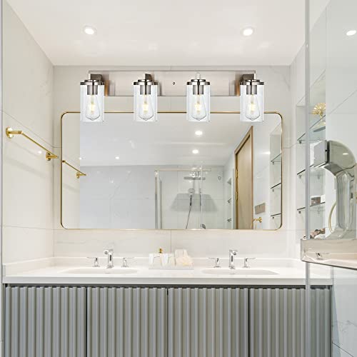 BONLICHT 4-Light Bathroom Light Fixtures Brushed Nickel wall Sconce Lighting Modern Vanity Lights with Seeded Glass, Industrial Bathroom Farmhouse Wall Lamp for Mirror Kitchen Bedroom Living Room - Image 2