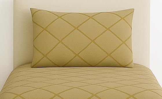 Image of DECOR2ADMIRE 300 TC Premium Glace Cotton Solid Lines Pastel Shades Bedsheet for Single Bed with 1 Pillow Cover for Home (Solid-Lines Cream, Single 60 inch x 90 inch)