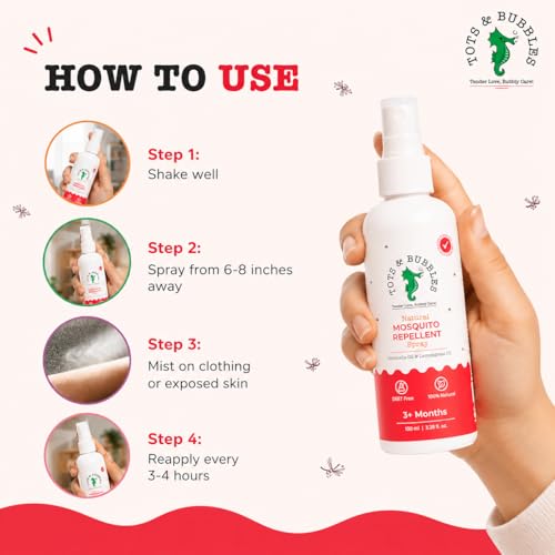 Image of Tots & Bubbles Baby Safe Mosquito Repellent Spray (100ml) for Babies, Toddlers | Natural Protection with Citronella & Lemongrass Oils | DEET-Free, Skin Friendly Insect Spray for Indoor & Outdoor Use | Safe & Gentle on Baby and Mother (Pack of 3)