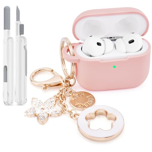 Image of VISOOM for AirPods Pro 3 Case 2025, Silicone Case for Apple Air Pods Pro 3rd Generation Cover Women, Cute iPods 3 Protective Cover with Bling Keychain & Cleaning Kit,Pink