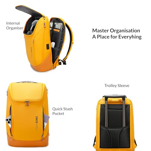 Image of Red Lemon BANGE Captain 30L Business Smart Waterproof Backpack fit Upto 15.6 Inch Laptop Backpack with USB&Type-C Charging Port,Travel Durable Backpack for Men and Women (Sporty Yellow)