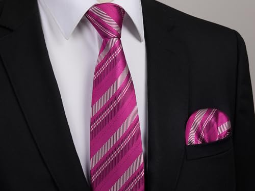 Image of HISDERN Mens Striped Ties Classic Silk Woven Tie and Pocket Square Set Formal Business Necktie Handkerchief for Wedding