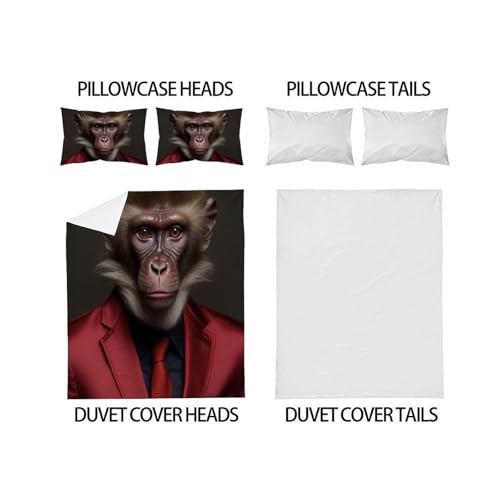 Housse de couette King singe 3D anti-plis en microfibre douce - 4