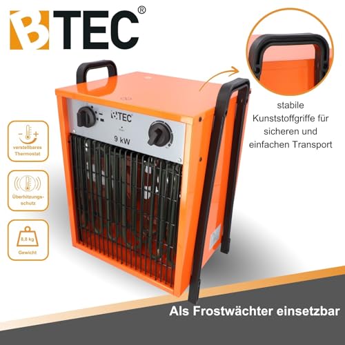 Heizlüfter 9 kW Btec – Elektroheizer mit 2 Heizstufen und Frostwächter