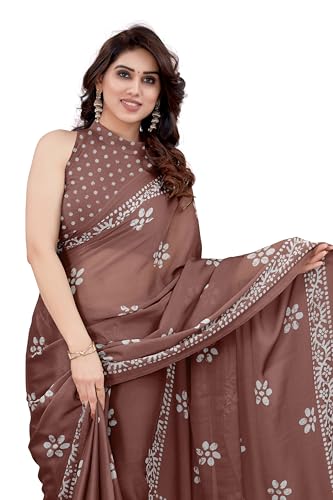 Image of MIRCHI FASHION Saree for Woman Chiffon Batik Printed | Lightweight Daily Wear Women's Office Sari with Blouse Piece (Available in 40 Colours)