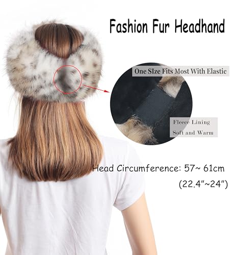 LA CARRIE Faux Fur Headband with Stretch Women's Winter Earwarmer Earmuff(khaki Leopard Printed)