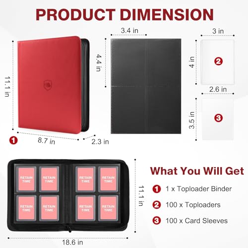 Image of Top Loader Binder 4 Pocket, Holds 160 Toploaders, 100 Toploaders INCLUDED | Toploader Binder for 3 inch x 4 inch Rigid Toploaders, Trading Card Binder for TCG, MTG, Sport Cards, PU Leather Cover, Side Loading