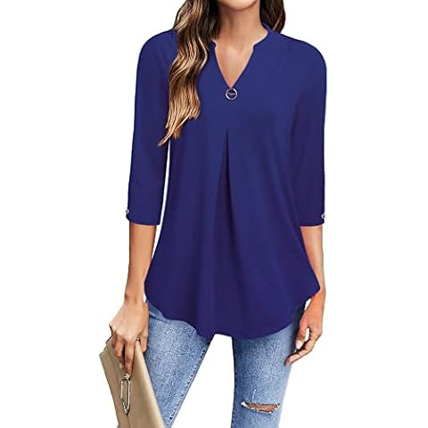 Gaharu Blusa Mujer Mangas 3/4 Cuello Pico Túnica Azul-lila L Cover