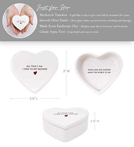 Mother Of The Bride Or Mother's Day Gift, Ceramic Heart Keepsake Box With Lid - All That I Am I Owe To My Mother - Handmade Jewelry Holder Gift For Mom #TOP7