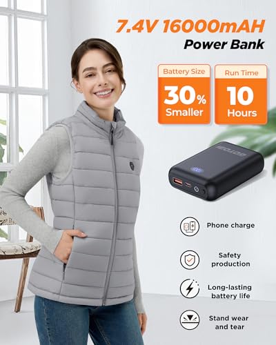Image of Heated Vest Women, 9 Heating Zones, Horizontal Quilting, Nylon | 16000mAh 7.4V Battery, Womens Heated Vest for Winter Commuting, Hiking, Mountaineering, Fishing, Skiing, Cycling