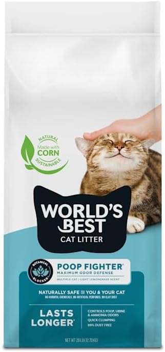 World's Best Cat Litter Poop Fighter Flushable Corn Cat Litter, 28 lbs.