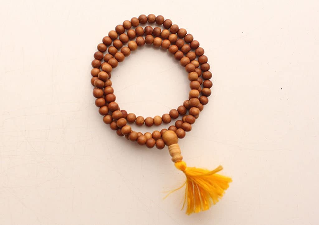 RDK SON'S Eye Catching Handmade Brown Processed Sandalwood Japa Mala| Wood Prayer Mala | 108 Prayer Beads |Fragrant Tassel Wooden Mala |Yoga Mala (Safed Chandan)