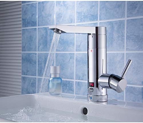 Electric Hot Water Taps,Topser KA-06 Pro Adjustable Power Electric Instant Heater Kitchen Sink Taps,180°Swivel Cold and Hot Water Taps with Lcd Temperature Display for Kitchen,Bathroom,Washroom