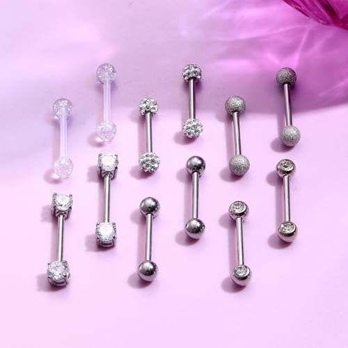 CASSIECA 12Pcs Piercing Langue Piercing Teton Acier Chirurgical pour Femme – vue 5