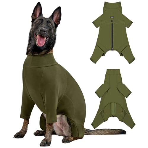 OneTigris Dog Pajamas - Breathable Modal Stretch Dog Clothes, Four-Legged Cold Weather Clothes, Anti-Shedding Suit Onesie with Back Locking Zipper and Adjustable Chest Drawcord