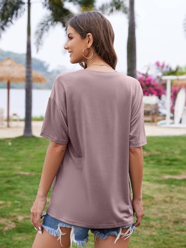Image of UNCLECAT Womens Deep V Neck T Shirts Summer Oversized Short Sleeve Tops | V Neck, Sexy, Solid, Loose Fit, Casual, Trendy, Going Out, Daily Wear, Workout