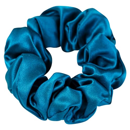 DAISYSILK 100% Mulberry Silk Hair Tie, Peacock Blue, 1 Count, Silk Hair Scrunchies, Prevents Hair Damage and Frizz, Hair Decoration