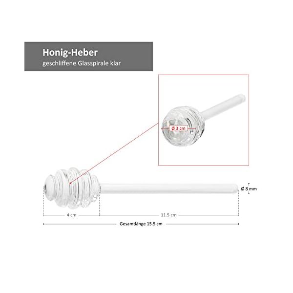 MamboCat 3 teiliges Set Honigtopf mit HoniglÃ¶ffel und Deckel I Glas TÃ¶pfchen zum Servieren von Ahornsirup I Glasdeckel mit Deko Bienchen und Aussparung fÃ¼r SpirallÃ¶ffel I Honig Glas 400ml – Bild 7