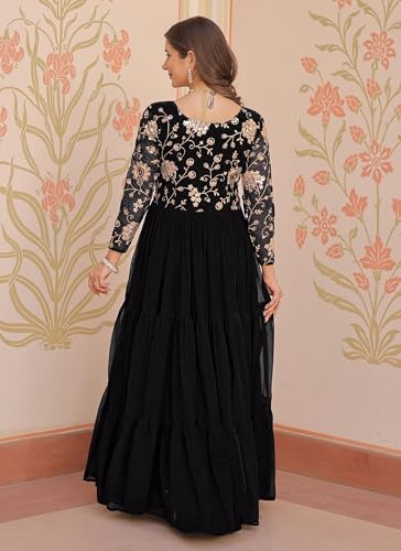 Image of FOXDX Womens Faux Georgette Sequence Embroidered Ankle Length Anarkali Gown for Women| Festival | Trending |