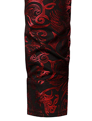 ZEROYAA Men's Luxury Gold Prom Design Slim Fit Long Sleeve Button up Party Dress Shirts