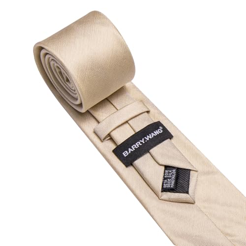 Image of Barry.Wang Plain Men Silk Ties Extra Long Satin Necktie for Wedding Business Handkerchief Cufflinks Set Solid Colors