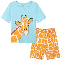 Dinopjs Girl's Pyjama Sets Cotton Dinosaur Giraffe Pjs Kids Summer Short Pajamas for Girls 1-2 Years Children Clothes, Blue