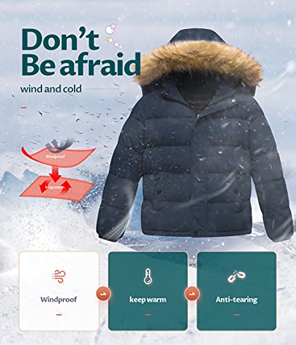 Creatmo Us Boy's Parka Winter Coats Fleece Lined Jacket Fur Hood Coat Navy 14/16 #TOP4