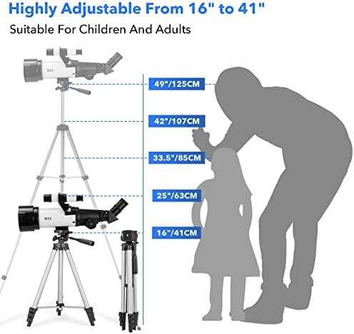 HSL Telescope for Adults & Kids, 70mm Aperture 400mm Focal Length Refractor Telescope for Astronomy Beginners(20x-100x) - Travel Telescopes with Carry Bag and Adapter(White) 5