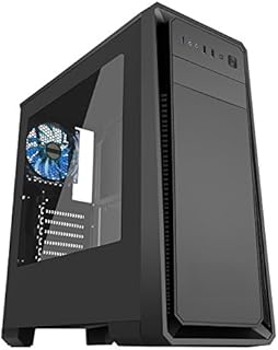 CiT Dark Soul Black Midi Case with 1 x12 cm Blue 4 LED Rear Fan and Side Window Panel - Black