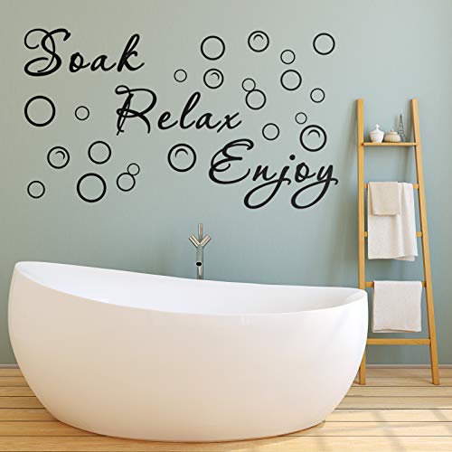 2 Pieces Bathroom Wall Decals Sticker Soak Relax Enjoy Bathroom Rules Wall Sticker Vinyl Quote Wall Art Decor For Home Bathroom (Simple Style, Black) #TOP2