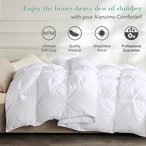 Alanzimo PINCH PLEAT-WHITE-K Goose Down Comforter King Size - Luxury All Season Medium Warmth Ultra-Soft 750 Fill-Power White Bedding Down Feathers Duvet Inserts With 8 Tabs- 65 Oz Fluffy,106X90 Pinch Pleat Design thumb #3