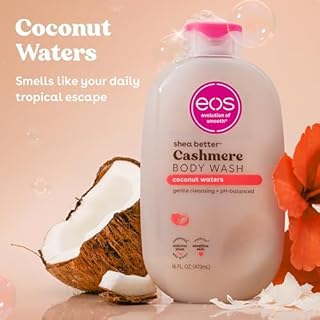 eos Cashmere Body Wash – Coconut Waters, Moisturizing Body Wash, Creamy Gel Formula, with Shea Butter, Glycerin, Vitamin E, pH Balanced, Sensitive Skin, Vegan, 16 fl oz