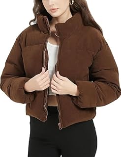 areal fashion Women's Corduroy Puffer Jacket, Cropped Zip-Up Winter Coat, Casual Outerwear-picture-27