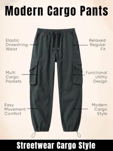 Image of GRECIILOOKS Men's Cargo Pants | 6 Pocket Cotton Cargo Joggers for Men | Loose Fit Stylish Pant with Pockets | Casual Baggy Trousers & Streetwear Lower