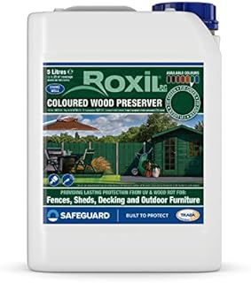 Roxil Wood Stain Preserver 5 Litre (Fir Green) Fast-Drying Satin Finish for Decking, Fence, Shed, Furniture. 5 Year Waterproofing Protection for Indoor & Outdoor