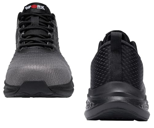 Image of LARNMERN Steel Toe Shoes Men Non Slip Comfortable Lightweight Work Safety Sneakers Cushioning Indestructible Tennis Construction Shoes 51637 (13 Men, Black Gray)