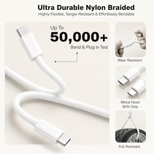 Image of USB Type C to Type C Fast Charging Cable, 1M USB-C Charger Cord with 480Mbps Data Sync, Compatible with iPhone 17 /16 /15 Series, MacBook, iPad & All USB Type-C Devices (Free Cable Protectors)