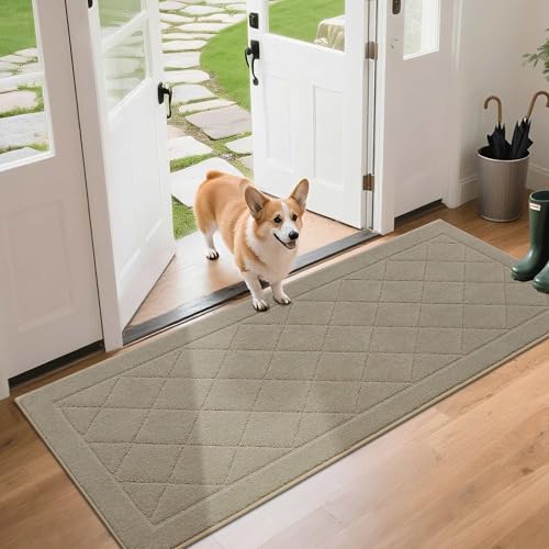 BEQHAUSE Dirt Trapper Door Mat 24" x 60", Doormat Non-Slip Entryway Rugs Washable, Dog Door Mat Stain Resistant and Absorbent Welcome Floor Mat for Front Back Door, Mud Wet Shoes & Paws, Bei