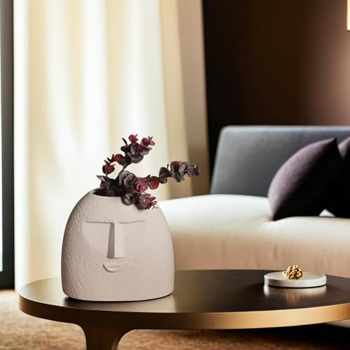 Image of Clay Soul Ceramic Face Vase - Off White Smile Design | Handcrafted Matte Finish | Decorative Flower Vase for Living Room, Table Centerpiece, Pampas Grass | Home & Office Decor