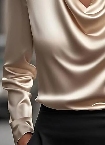 Women's Elegant Solid Color Collared Long Sleeve Shirts Formal Work T Shirts Casual 2025 Spring Office Tops4