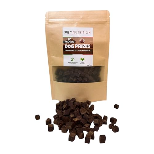 Pet Nutrition Dog Prizes, Snack Premietti di Manzo Essiccato, 100% Naturale, 100g