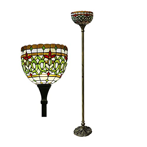 Lampe tache-vitrail baroque haut de gamme | Luminaire sur pied en verre teinté