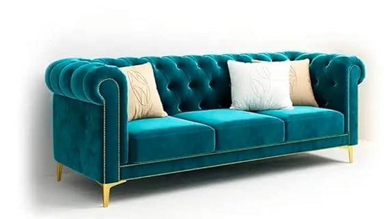 Image of Modern Sofa Classic 3 Seater Velvet Button Tufted Chesterfield Sofa for Living Room and Office (Pillows Not Included)