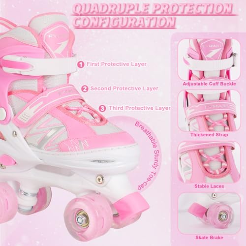 LIRENGUI Girls Roller Skates for Kids Children Beginner, Adjustable Kids Roller Skates with All Light Up Wheels for Sports, Pink & White (Small 11C-1 US) - image 4
