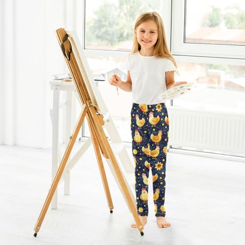 Yellow Rooster Flower Girls Leggings Soft Stretch Workout Yoga Dance Pants for Kids Casual Tights 5