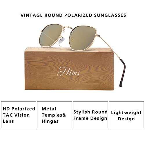 Image of Hipster Hexagonal Polarized Sunglasses Men Women Geometric Square Small Vintage Metal Frame Retro Shade Glasses