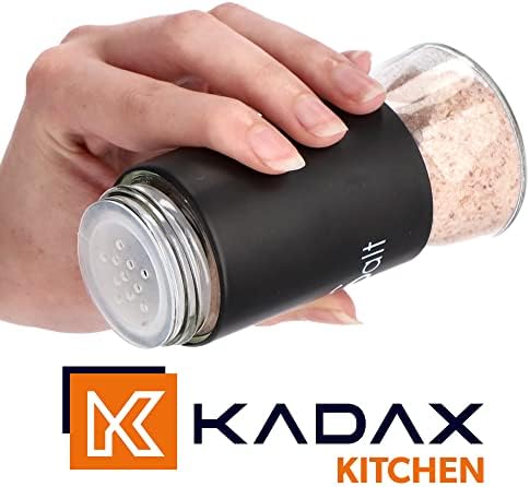 KADAX Salt and Pepper Shaker, 2 Pieces Set, 150 ml, Stainless Steel and Glass Body, 5.3 x 12 cm, Salt Shaker, Pepper Shaker, Salt&Pepper Shakers, Salt&Pepper Pots (Black)